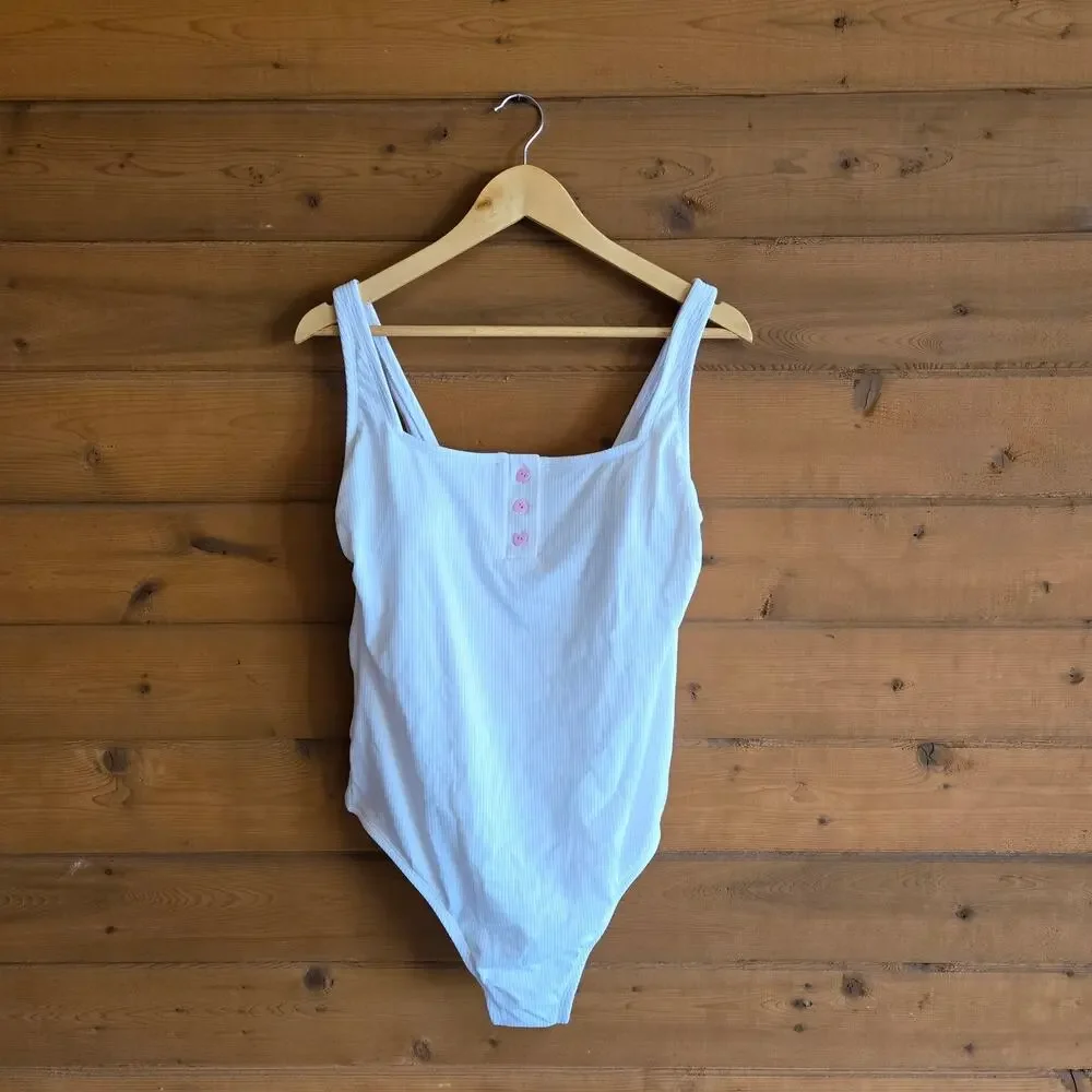 Stoney Clover Lane x Target Swimsuit One Piece White Ribbed Heart Henley 18W - Picture 2 of 6